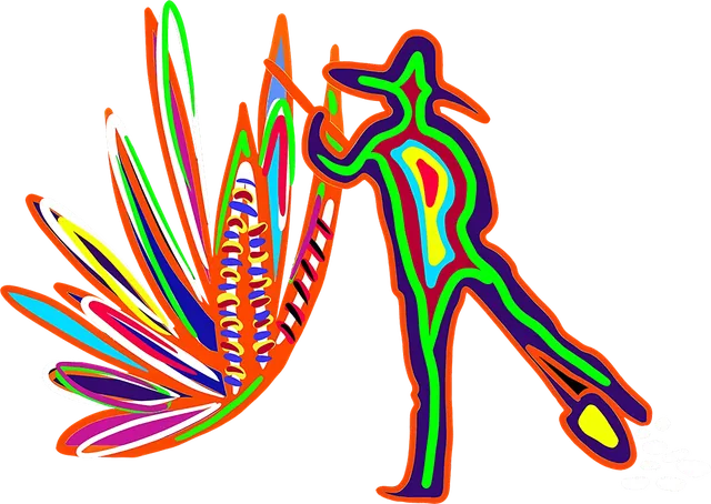 Ilustración de un jimador cosechando maguey, estilo arte huichol